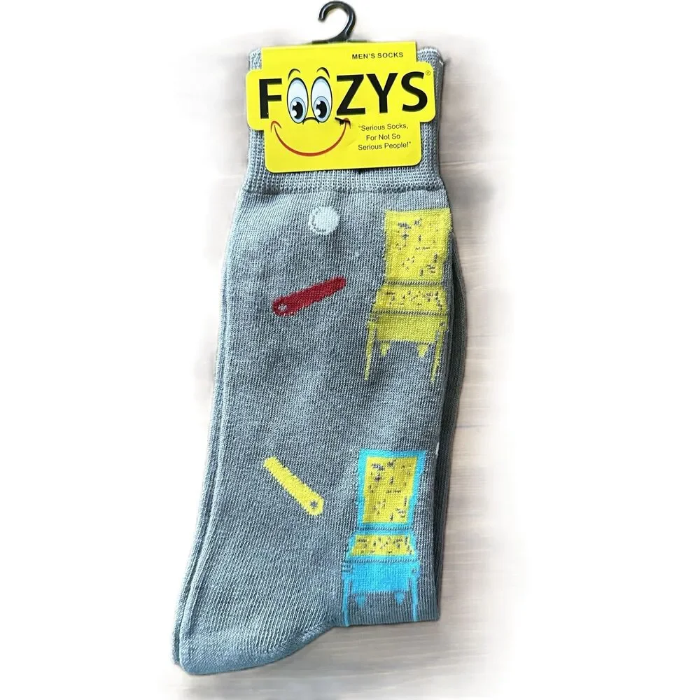 Foozys Gray Pin Ball Retro Novelty Printed Crew Mens Socks One Size New